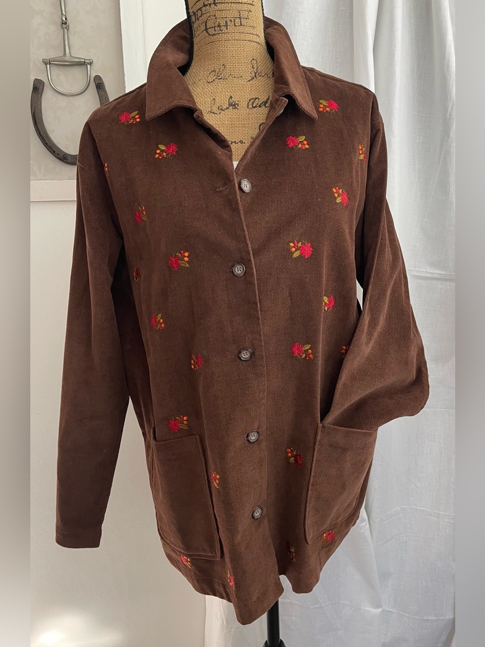 Vintage TABI Corduroy Embroidered Button Front Jacket Shacket Shirt Coat Size L - Picture 2 of 7